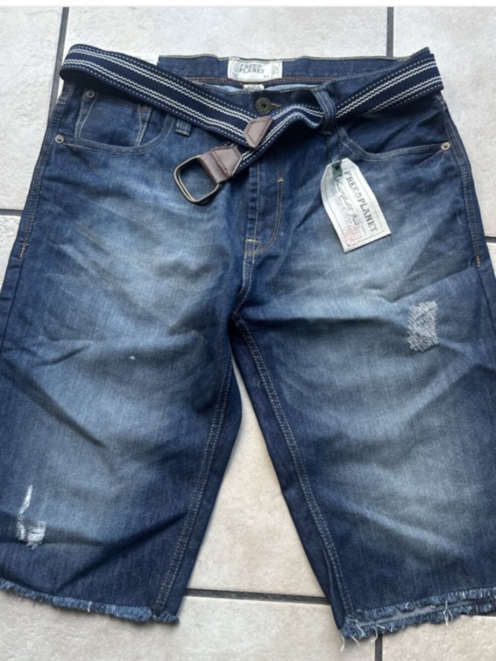 Free Planet Mens 34 Belted 14" Jean Shorts Jort Grunge Skater Casual Street Wear